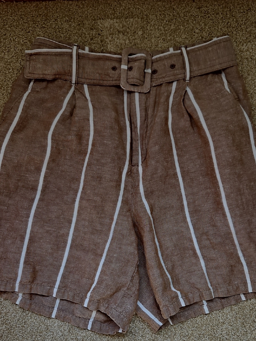 New Day Size S Striped Tan Belted Shorts